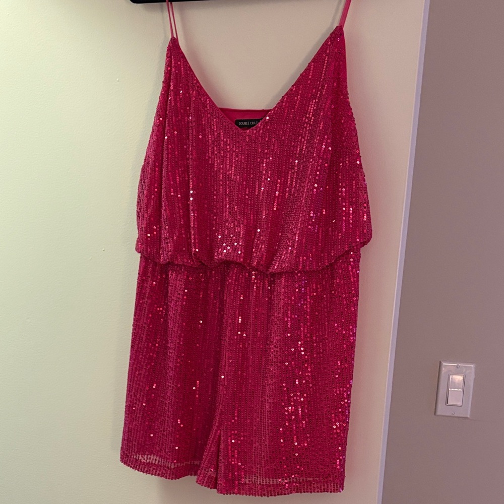 Double Crazy Pink Sequin V-Neck Romper